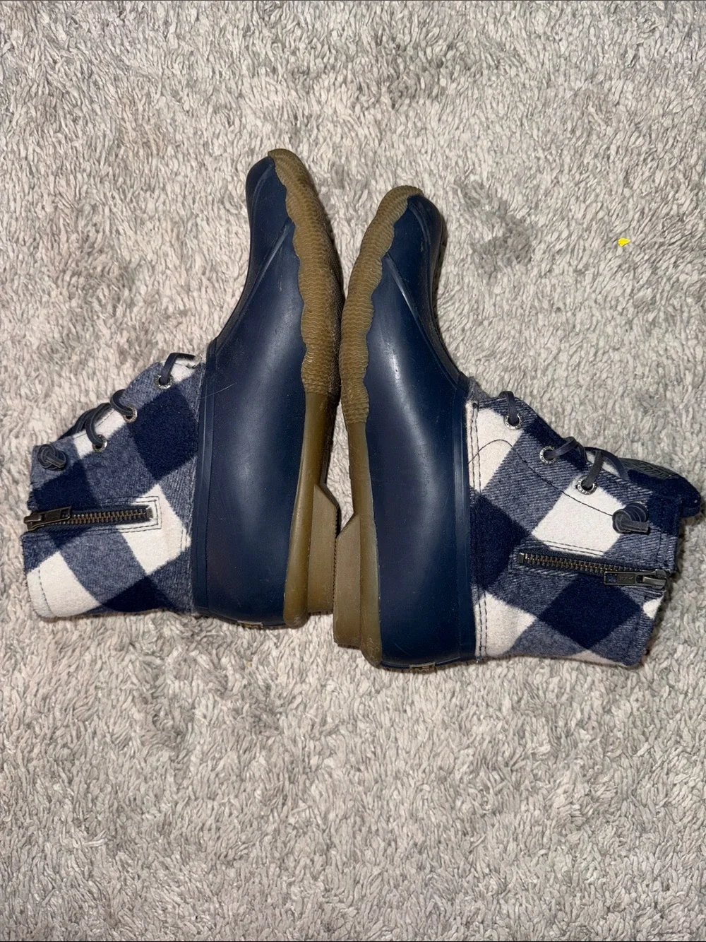 Sperry Navy and White Plaid Waterproof Duck Boots fall flannel cozy